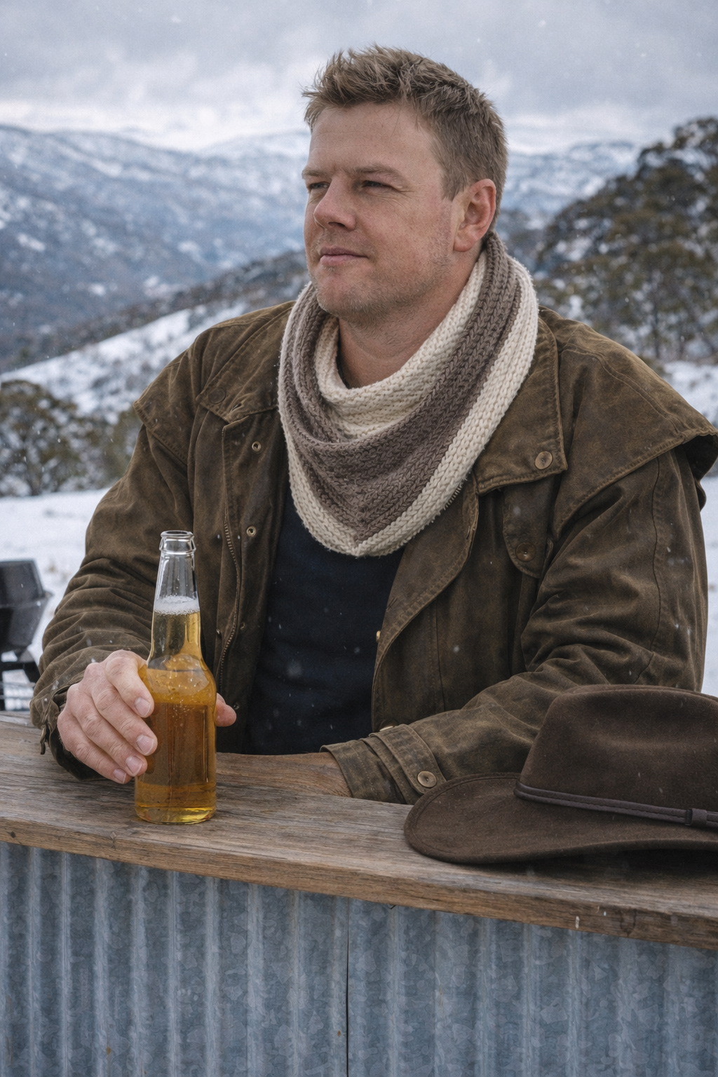bellevue park drinking beer snowy mountains