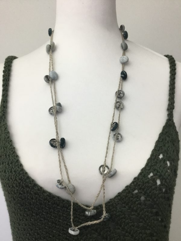 covered button necklace blues